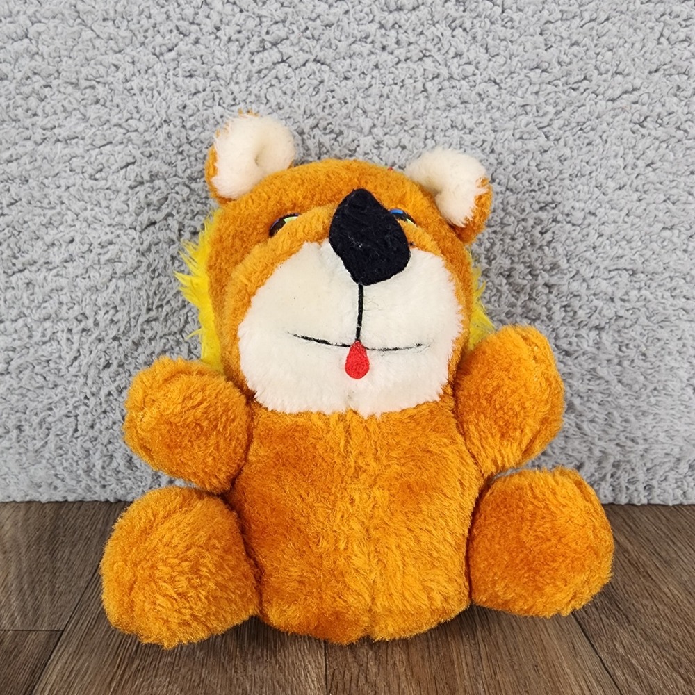 Vintage 1982 Hi-Lo Imports‎ Plush Lion Orange Yellow Mane Stuffed Animal 8 inch
